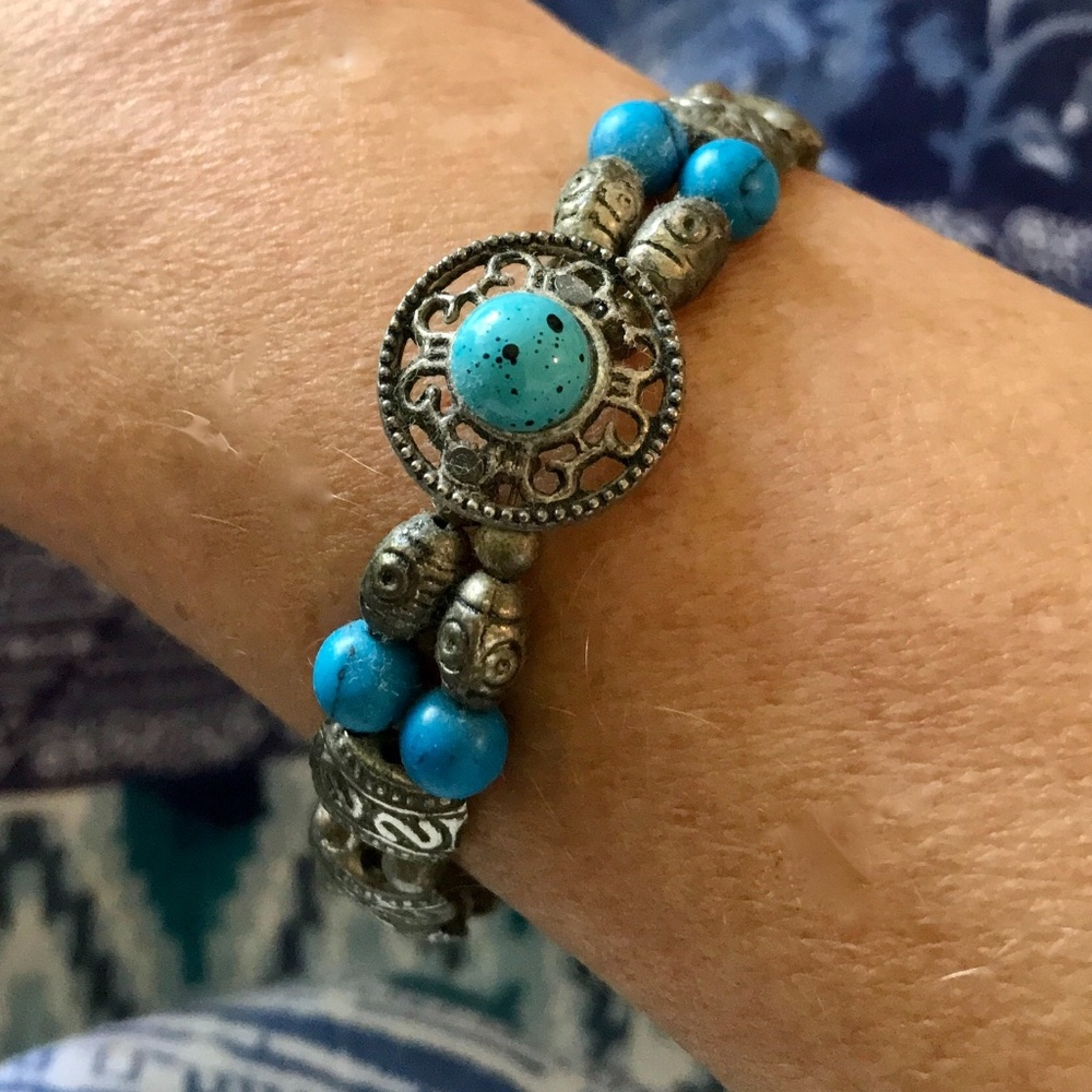 Tibetan Silver Turquoise Mandala Bracelet